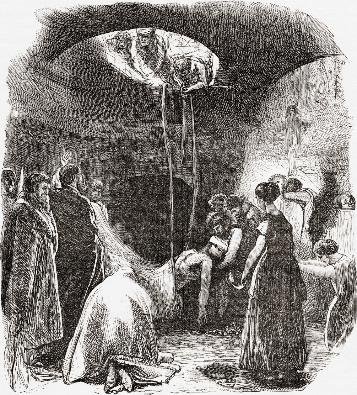 En tidig kristen begravning i katakomberna i Rom, Italien. Ur Italian Pictures av Rev. Samuel Manning, publicerad ca 1890. av Reverend Samuel Manning