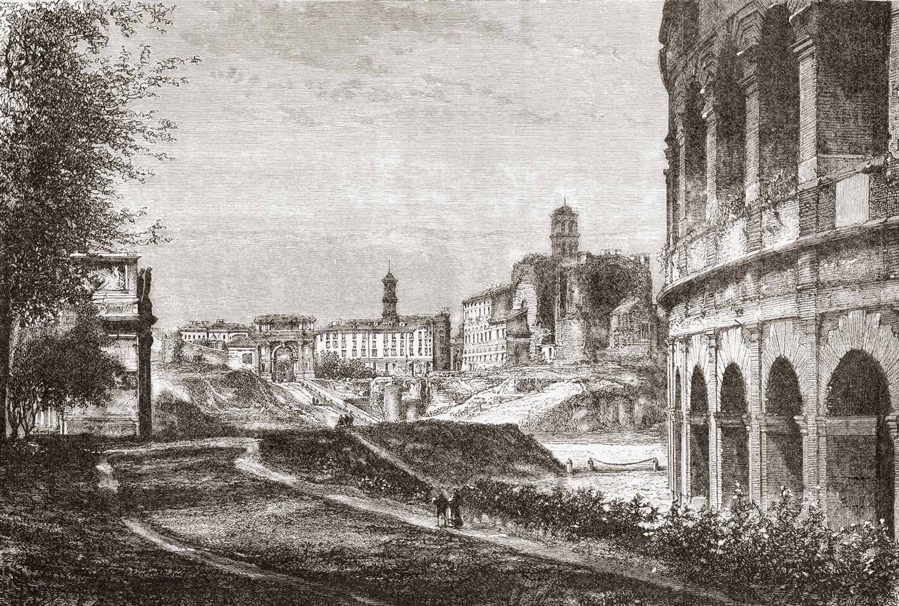 Ingång till Forum från Cellian Hill, Rom, Italien i slutet av 1800-talet. Från Italian Pictures av Rev. Samuel Manning, utgiven ca 1890. av Reverend Samuel Manning