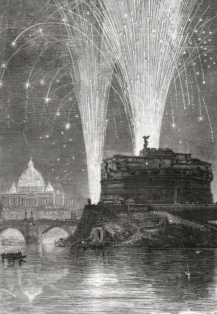 Illumination av S:t Petrus och fyrverkeri på Castel Sant
