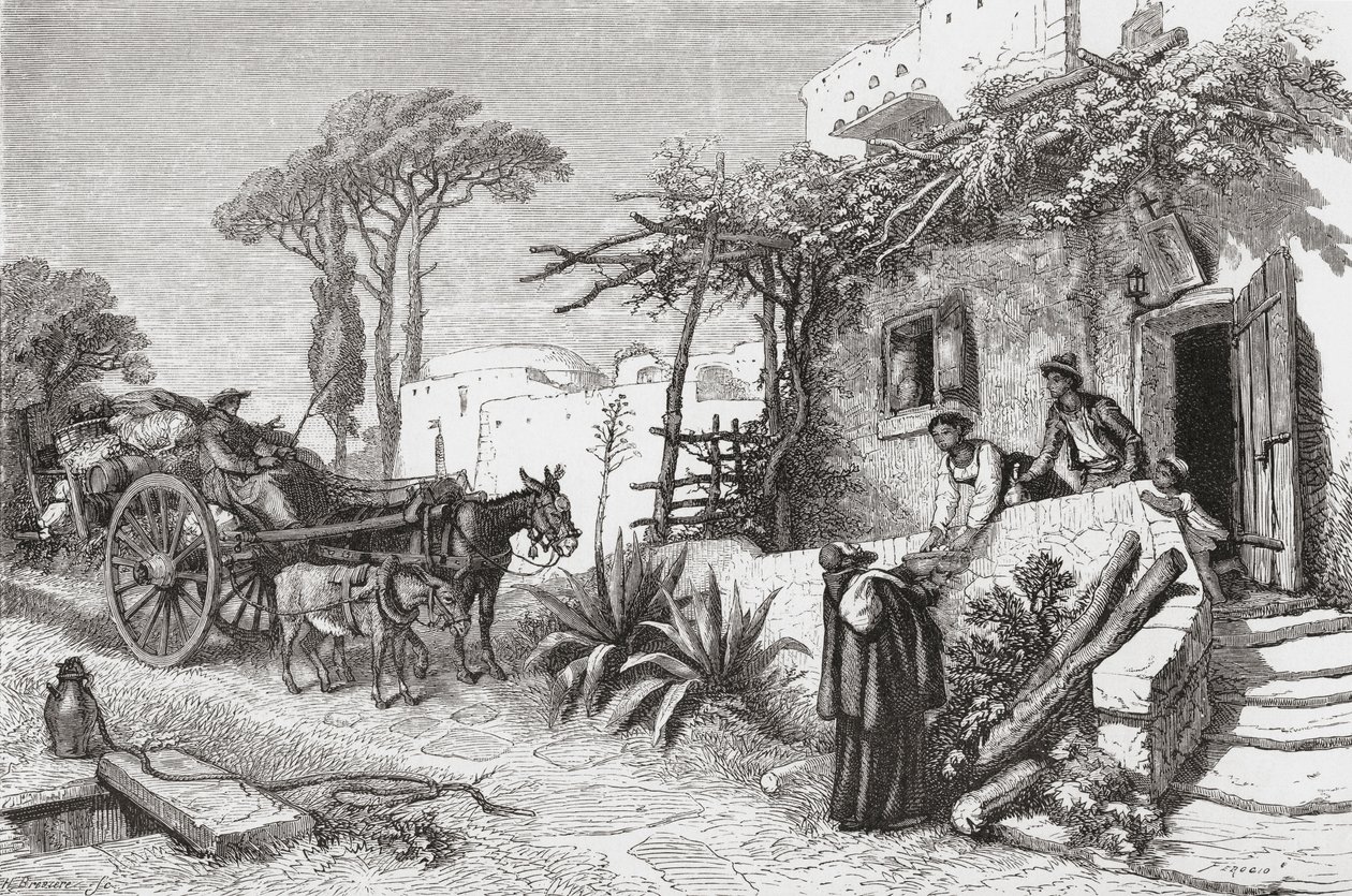 Mendicantbröder nära Neapel i Italien i slutet av 1800-talet. Från Italian Pictures av Rev. Samuel Manning, publicerad ca 1890. av Reverend Samuel Manning