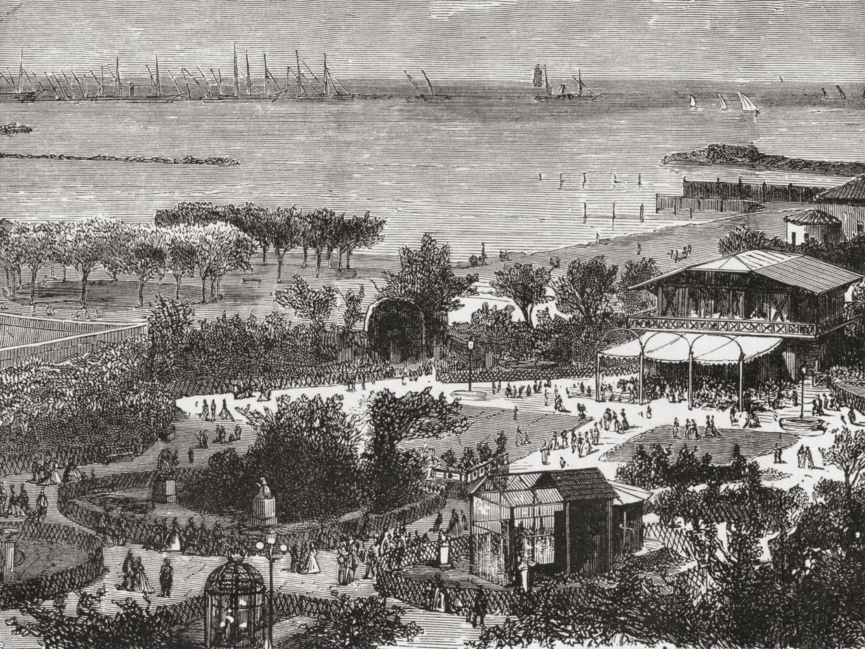 Offentliga trädgårdar och vägar i Livorno, även känt som Leghorn, Toscana, Italien i slutet av 1800-talet. Från Italian Pictures av Rev. Samuel Manning, publicerad ca 1890. av Reverend Samuel Manning