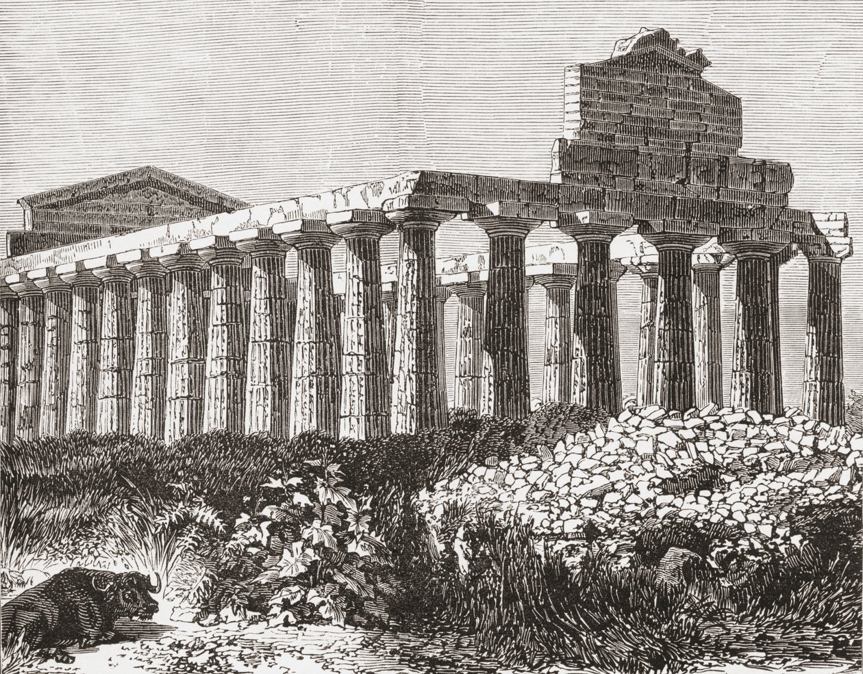Templet i Paestum, Italien i slutet av 1800-talet. Från Italian Pictures av Rev. Samuel Manning, utgiven ca 1890. av Reverend Samuel Manning