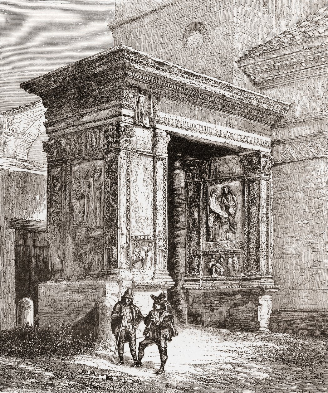 Arcus Argentariorum, i den västra väggen i kyrkan San Giorgio al Velabro, Rom, Italien i slutet av 1800-talet. Ur Italian Pictures av Rev. Samuel Manning, utgiven ca 1890. av Reverend Samuel Manning