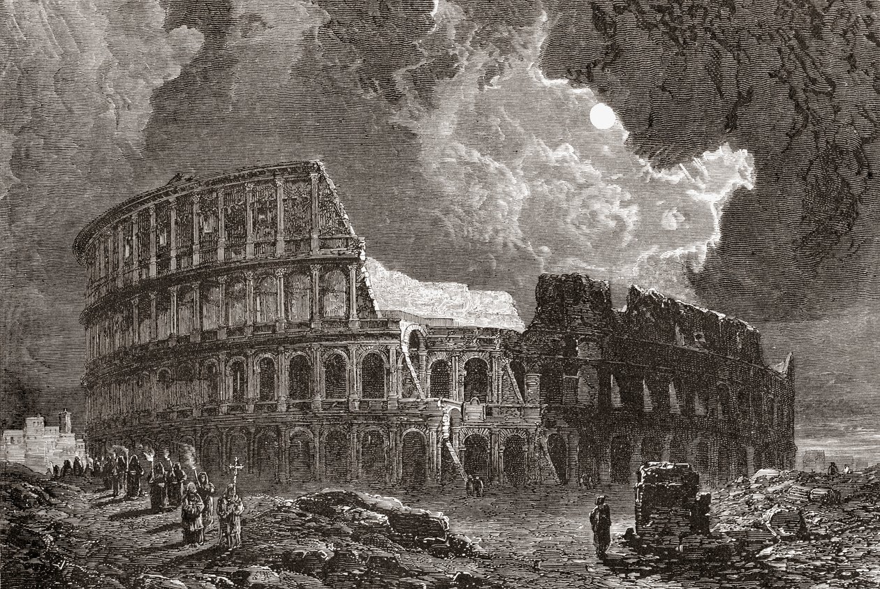 Colosseum, Rom, Italien i månsken, i slutet av 1800-talet. Från Italian Pictures av Rev. Samuel Manning, utgiven ca 1890. av Reverend Samuel Manning