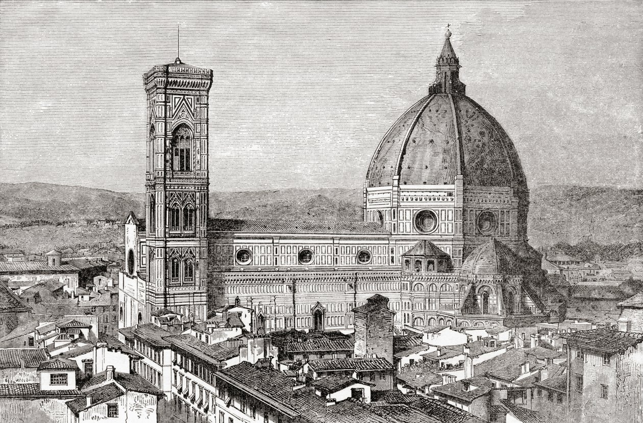 Duomo och Campanile i Basilica di Santa Maria del Fiore, Piazza del Duomo, Florens, Italien i slutet av 1800-talet. Från Italian Pictures av Rev. Samuel Manning, publicerad ca 1890. av Reverend Samuel Manning