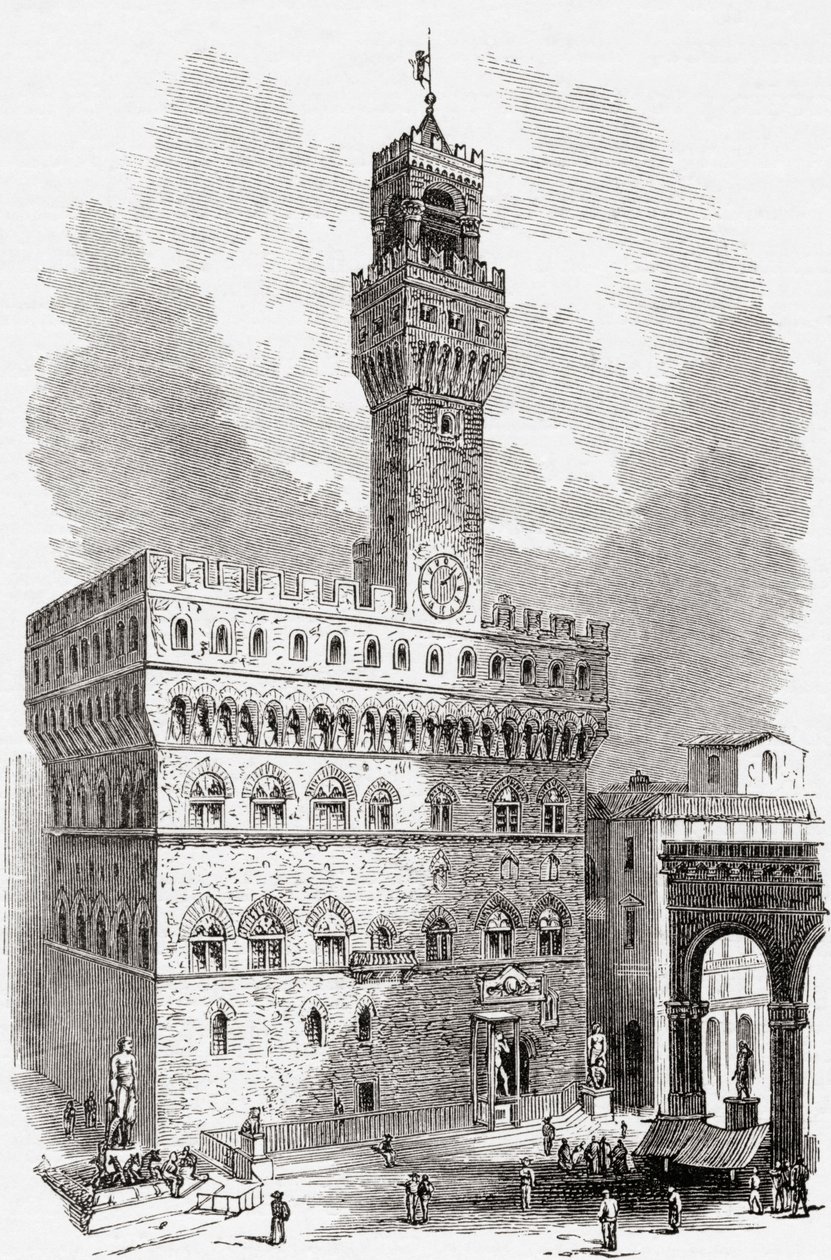 Palazzo Vecchio, Florens, Toscana, Italien i slutet av 1800-talet. Från Italian Pictures av Rev. Samuel Manning, publicerad ca 1890. av Reverend Samuel Manning
