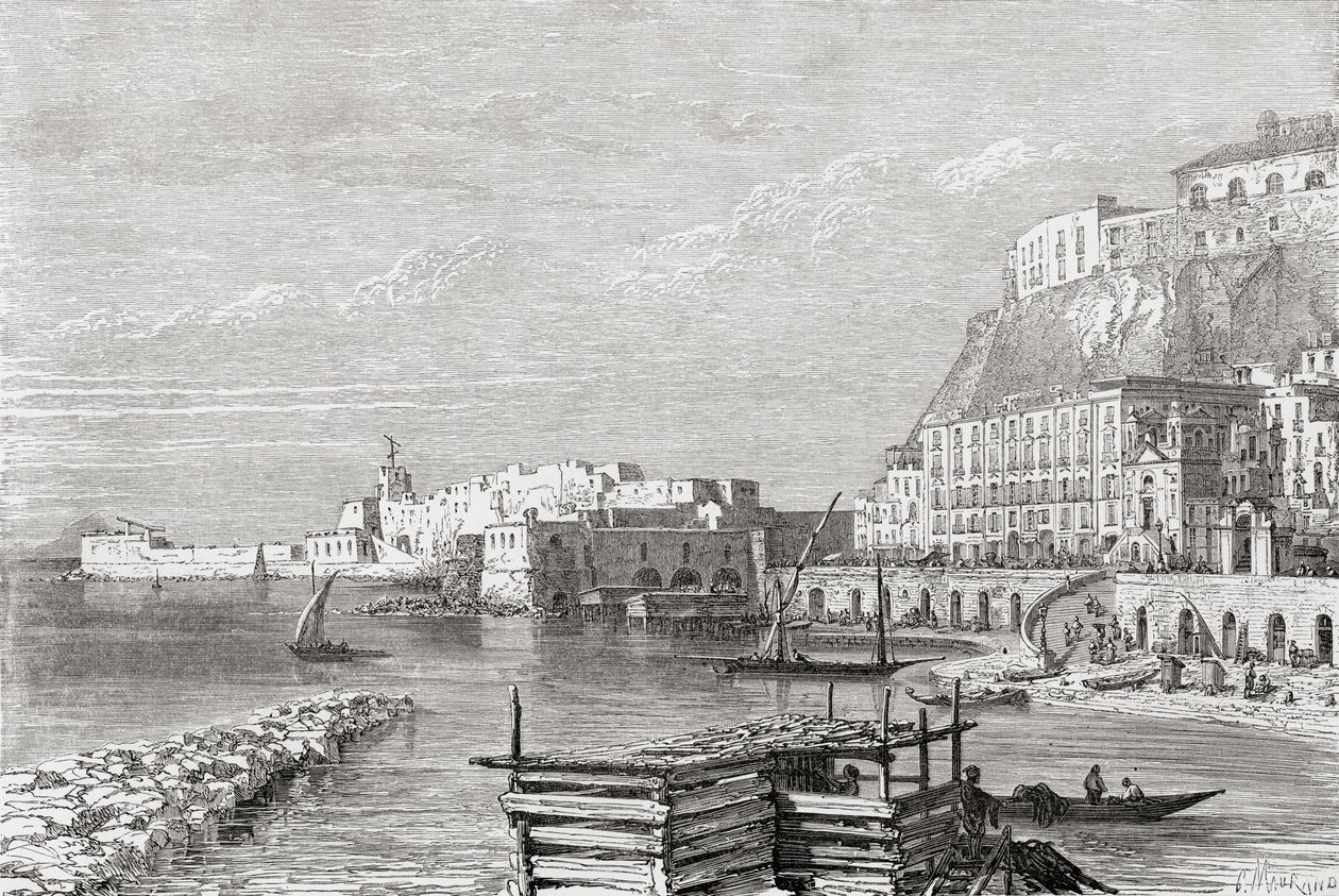 Kajen vid Santa Lucia, Neapel, Italien i slutet av 1800-talet. Ur Italian Pictures av Rev. Samuel Manning, utgiven ca 1890. av Reverend Samuel Manning