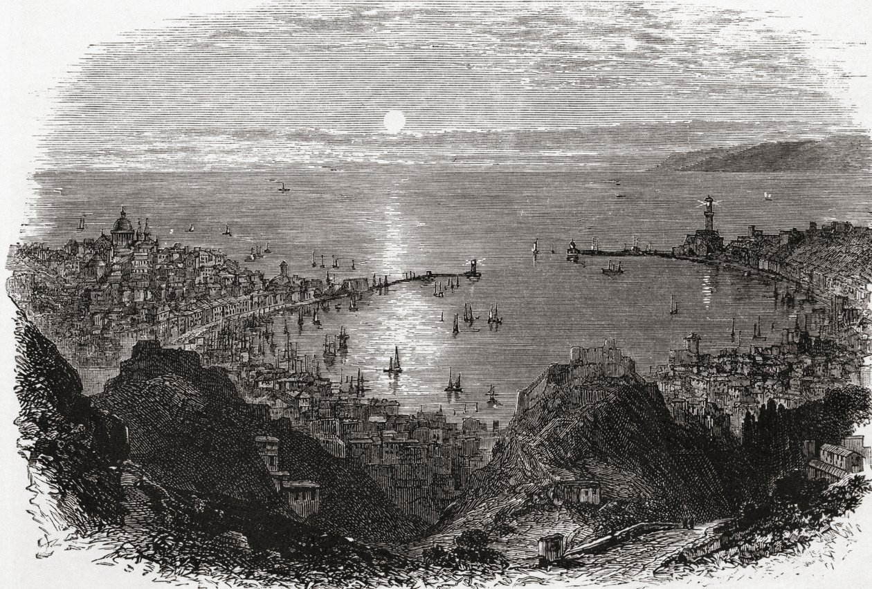 Vy över Genua i norra Italien i slutet av 1800-talet. Ur Italian Pictures av Rev. Samuel Manning, utgiven ca 1890. av Reverend Samuel Manning