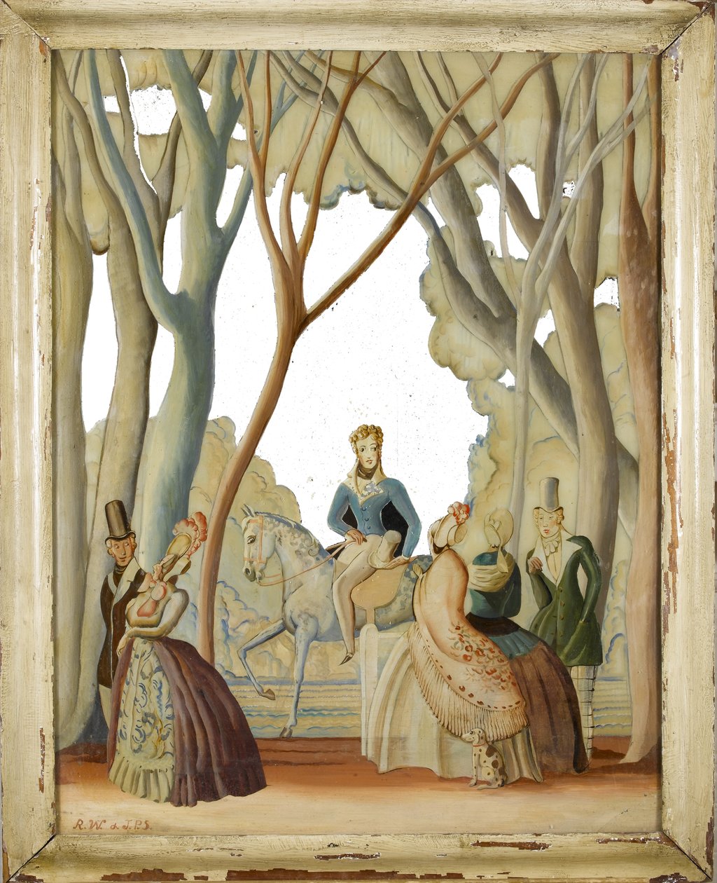 Figurer som promenerar i en skogspark, ca 1930 (olja på glas) av Rex Whistler