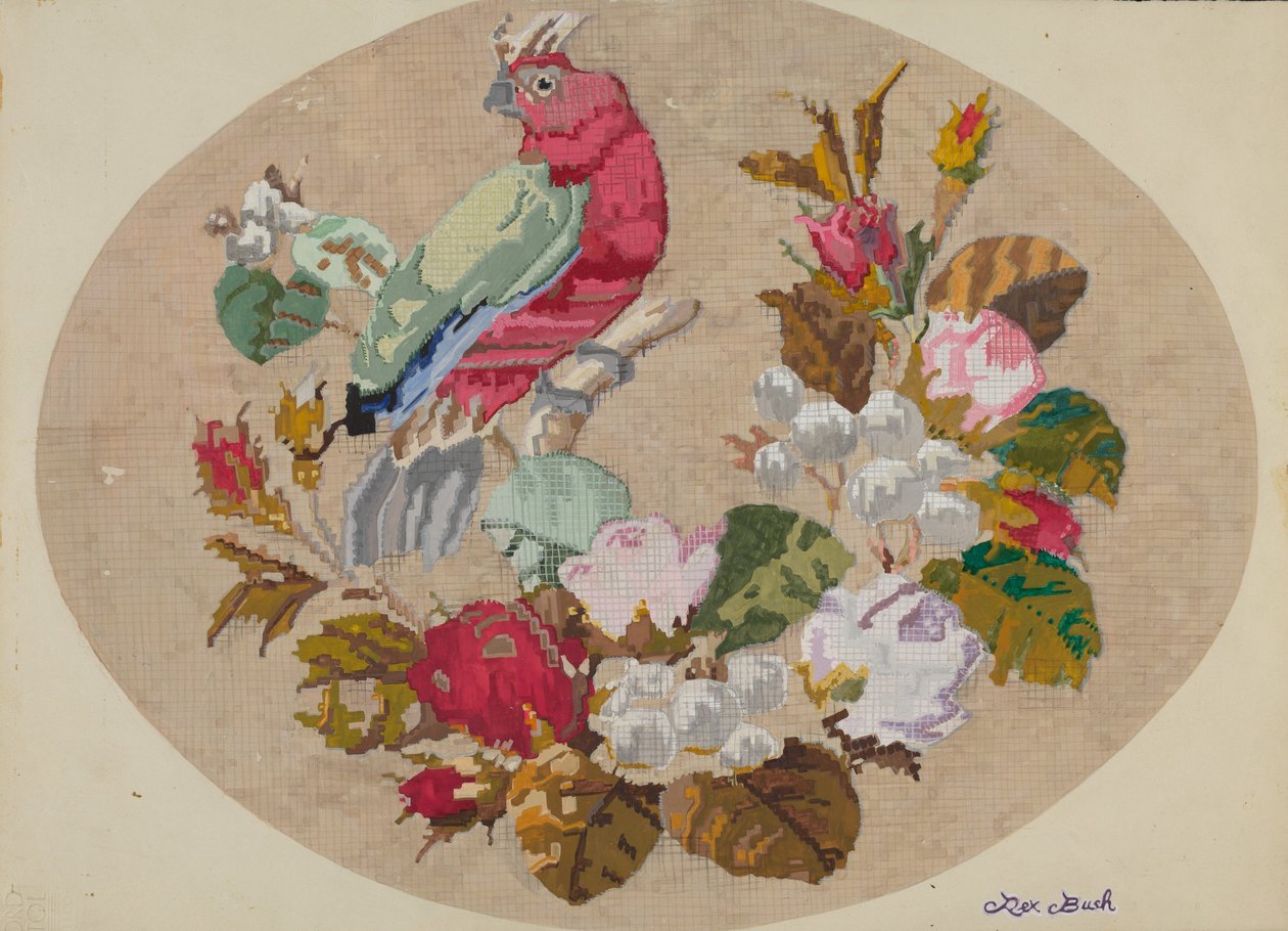 Broderad bild, ca. 1936. av Rex F Bush