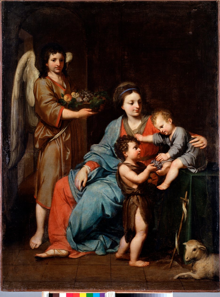 Jungfru med barn med Johannes baptist Målning av Reynaud Levieux (1613-1699) 1600-talet sön 108x76 cm Genes, Musei di Strada Nuova (ex Palazzo Bianco) av Reynaud Levieux