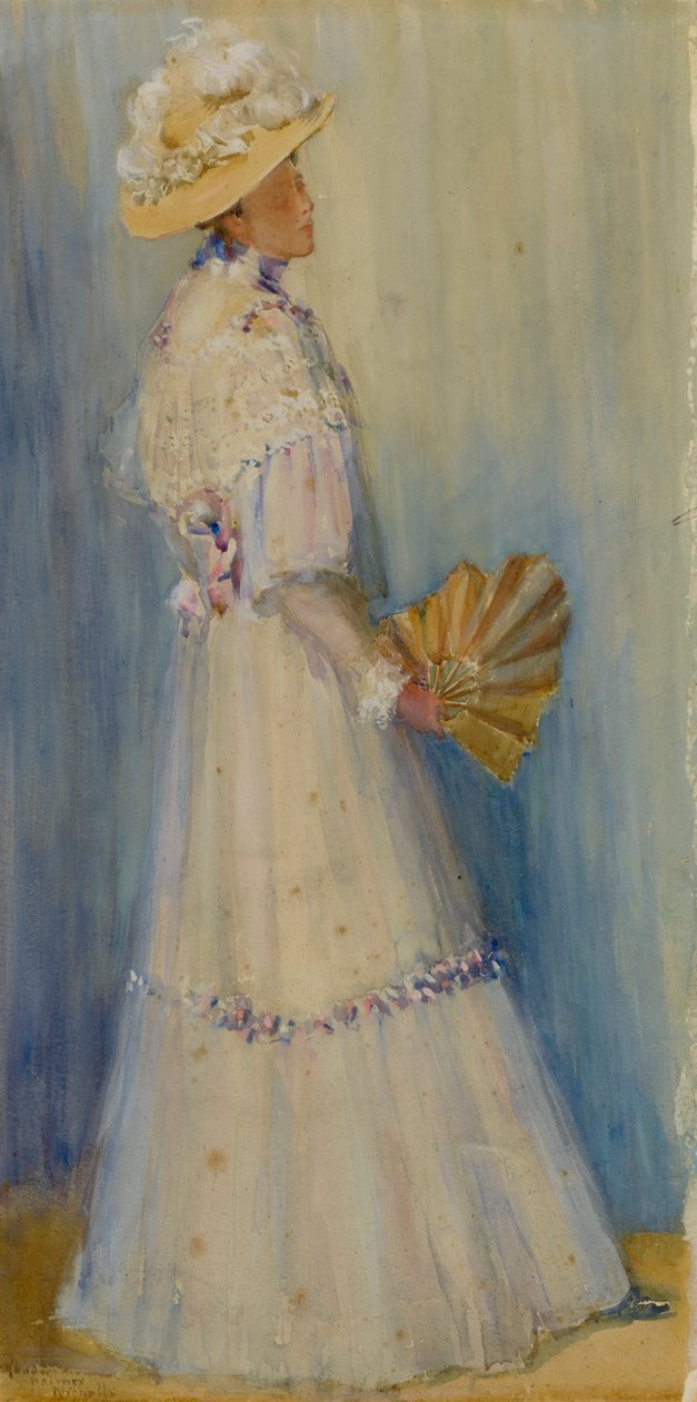 Lady with a Fan, sent 1800-tidigt 1900-tal. av Rhoda Holmes Nicholls