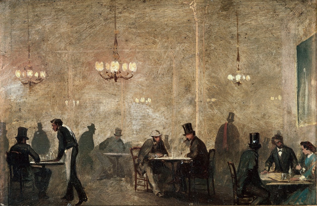 Caféet, ca. 1860-65 (olja på plåt) av Ricardo Balaca y Canseco