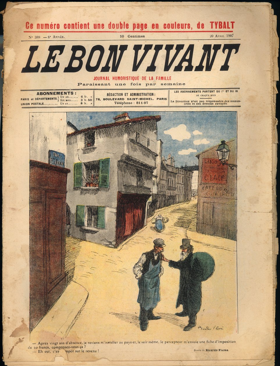 Framsidan av tidskriften "Le Bon Vivant", nr 388, 20 april 1907 (tryckt papper) av Ricardo Flores