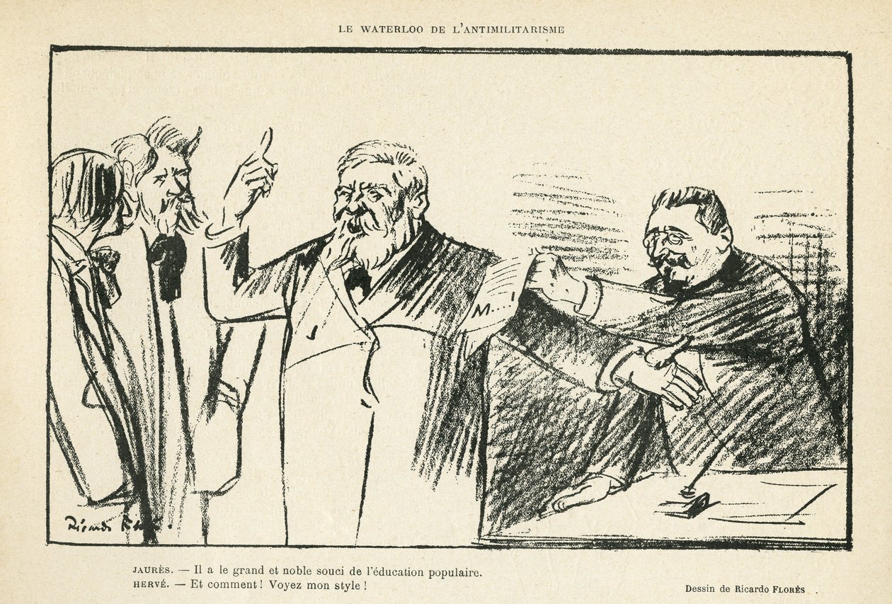 Illustration av Ricardo Flores (1878-1918) i Le Rire, 27/07/12 - Antimilitarismens Waterloo - Antimilitarism - Jaures Jean, Herve Gustave (1871-1944) av Ricardo Flores