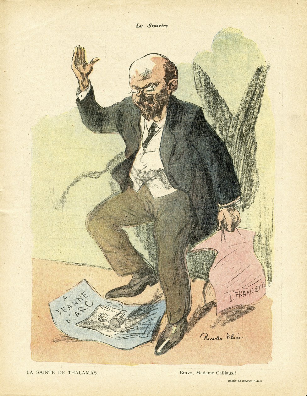 Illustration av Ricardo Flores (1878-1918) i Le Smile, nr. 17, 23/04/14 - Thalamas hälsa - Religion Tro - Jeanne d