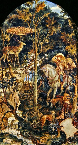 The Vision of St Eustache (penna, akvarell & guld på papper) av Ricciardo Meacci