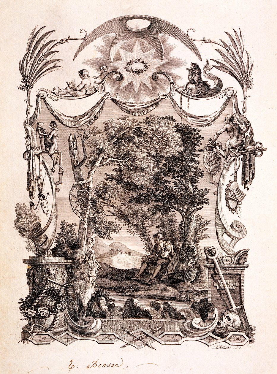 The Poet Contemplating Death, illustration från "Tomas Grays sex dikter", publicerad 1775 av Richard Bentley