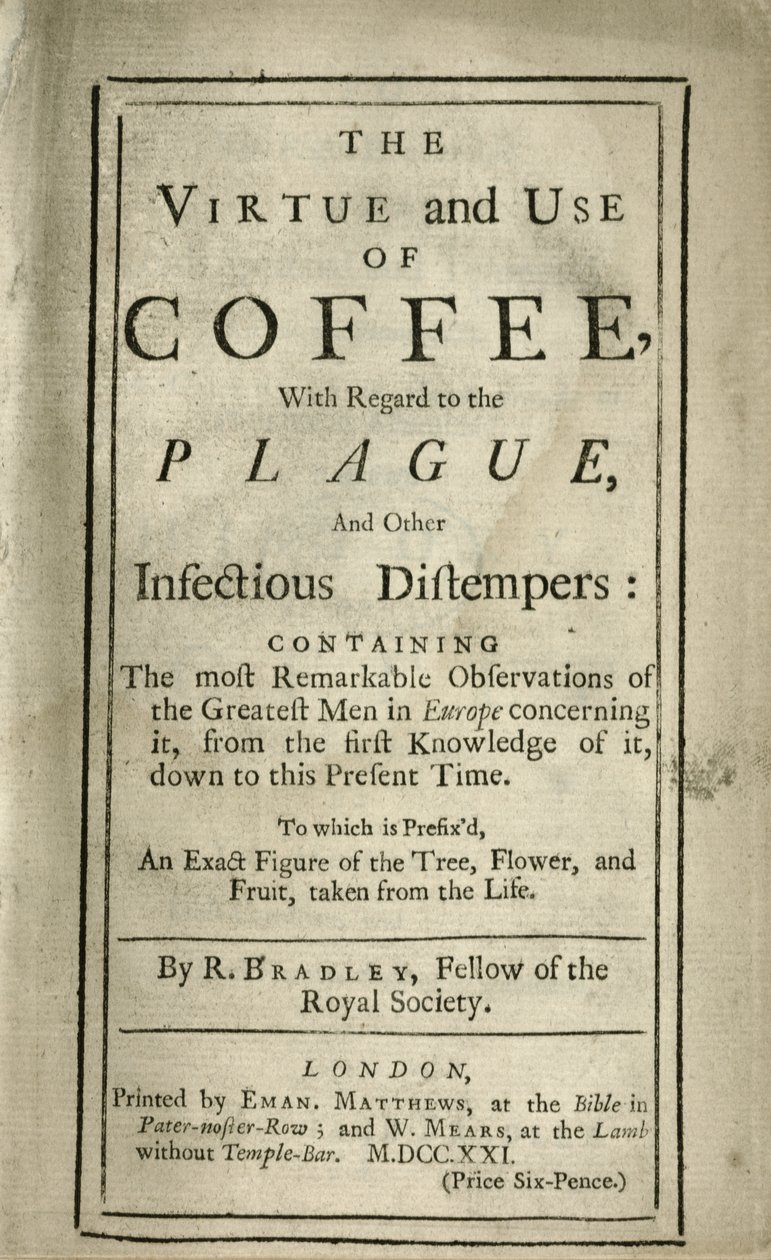 Broschyr som förklarar förtjänsten och användningen av kaffe, c.1721 av Richard Bradley