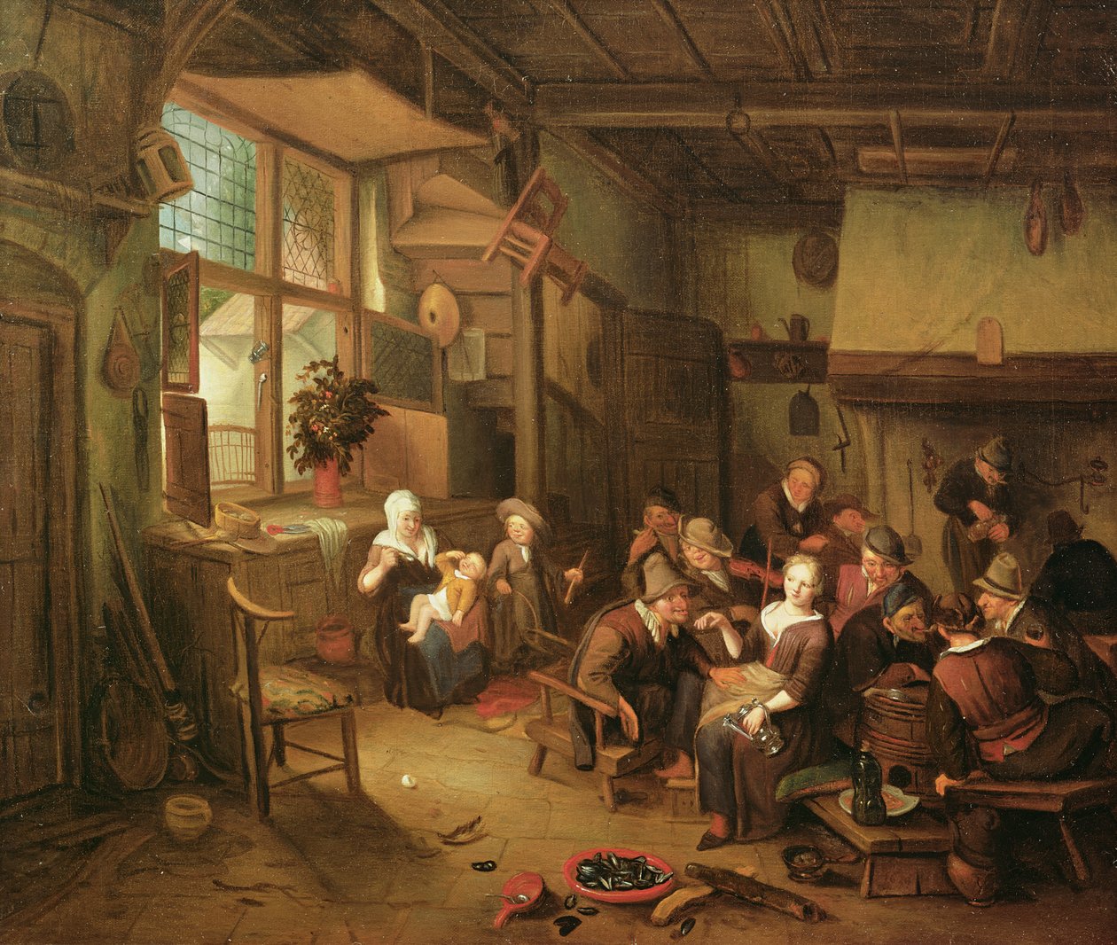 Interiør med bønder, der drikker swed av Richard Brakenburgh