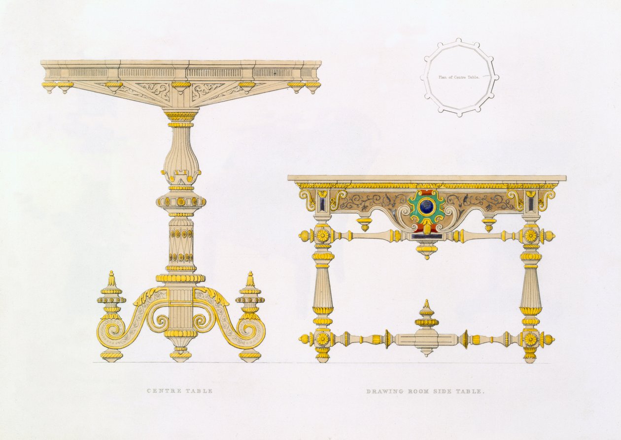 Mittbord och sidobord i salongen, 1833 av Richard Bridgens