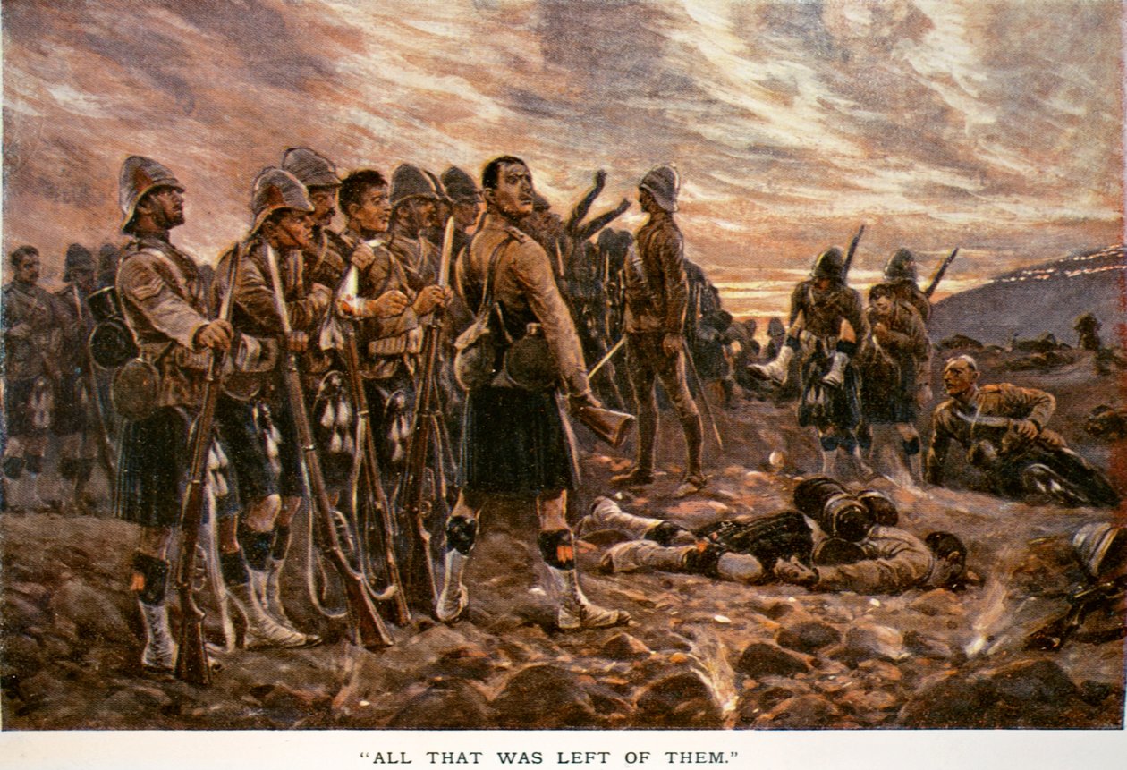 "Allt som fanns kvar av dem": Black Watch efter slaget vid Magersfontein 1899 av Richard Caton Woodville junior