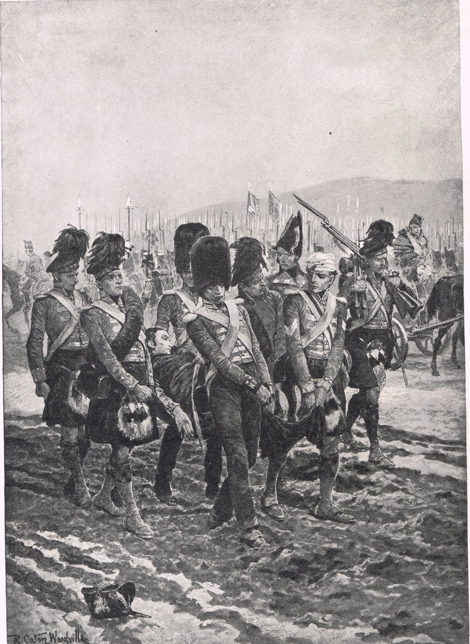 Carrying Sir John Moore from the Battlefield, illustration från "British Battles on Land and Sea", utgiven av Cassell, London, ca 1910. av Richard Caton Woodville junior