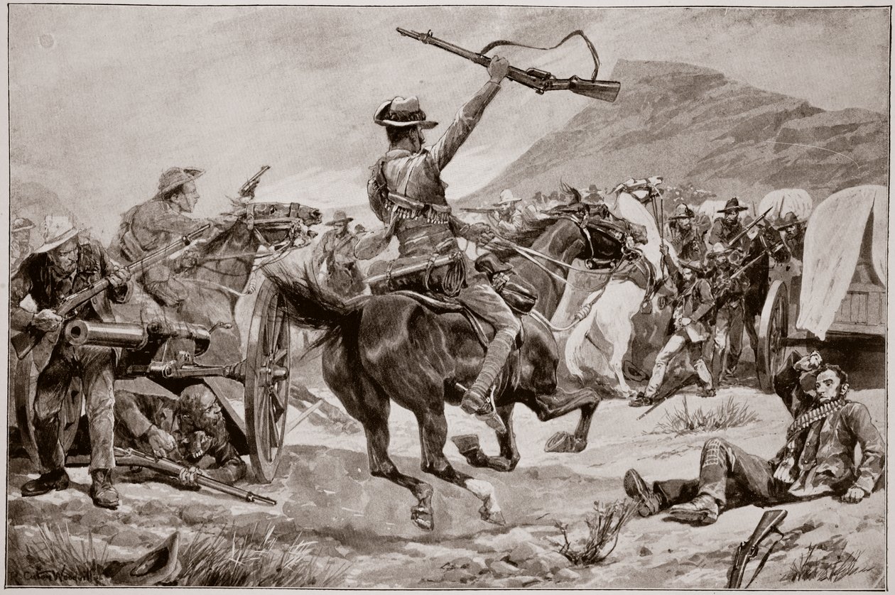 Bushmännens och nyzeeländarnas anfall mot boerkanonerna, nära Klerksdorp, 24 mars 1901 av Richard Caton Woodville junior