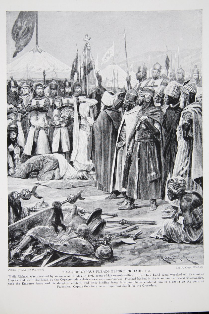Isaac av Cypern vädjar inför Richard, 1191, illustration från 