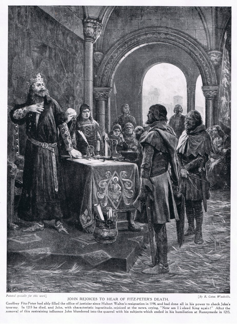 John gläds åt att höra om Fitz-Peters död AD1198, 1920-talet av Richard Caton Woodville junior