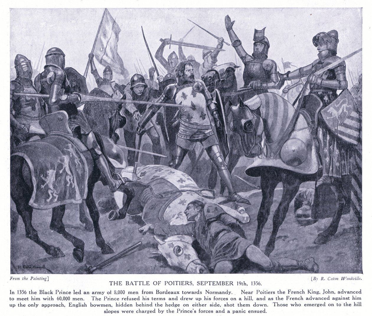 Slaget vid Poitiers AD1356, 1920-talet av Richard Caton Woodville junior