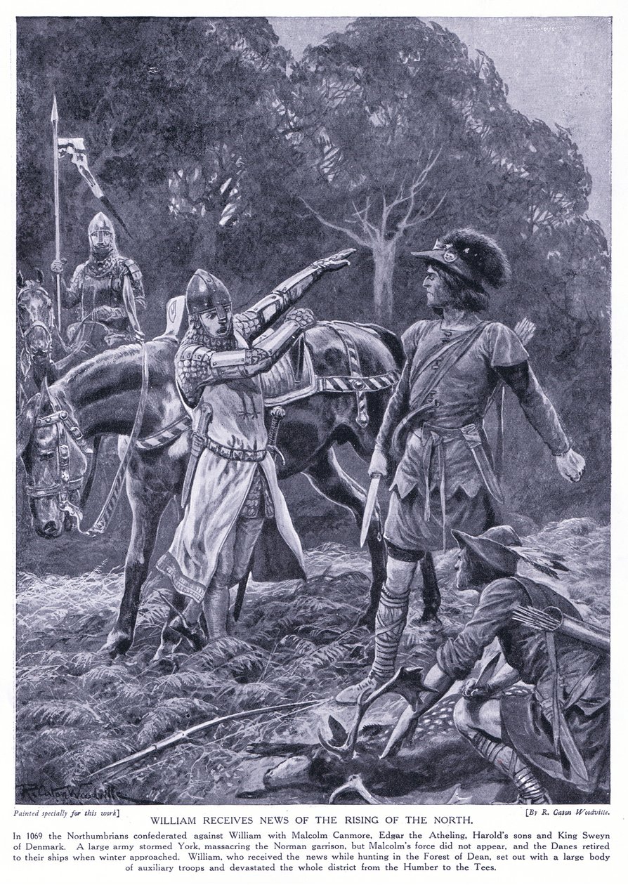 William får nyheter om upproret i norr AD1069, 1920-talet av Richard Caton Woodville junior