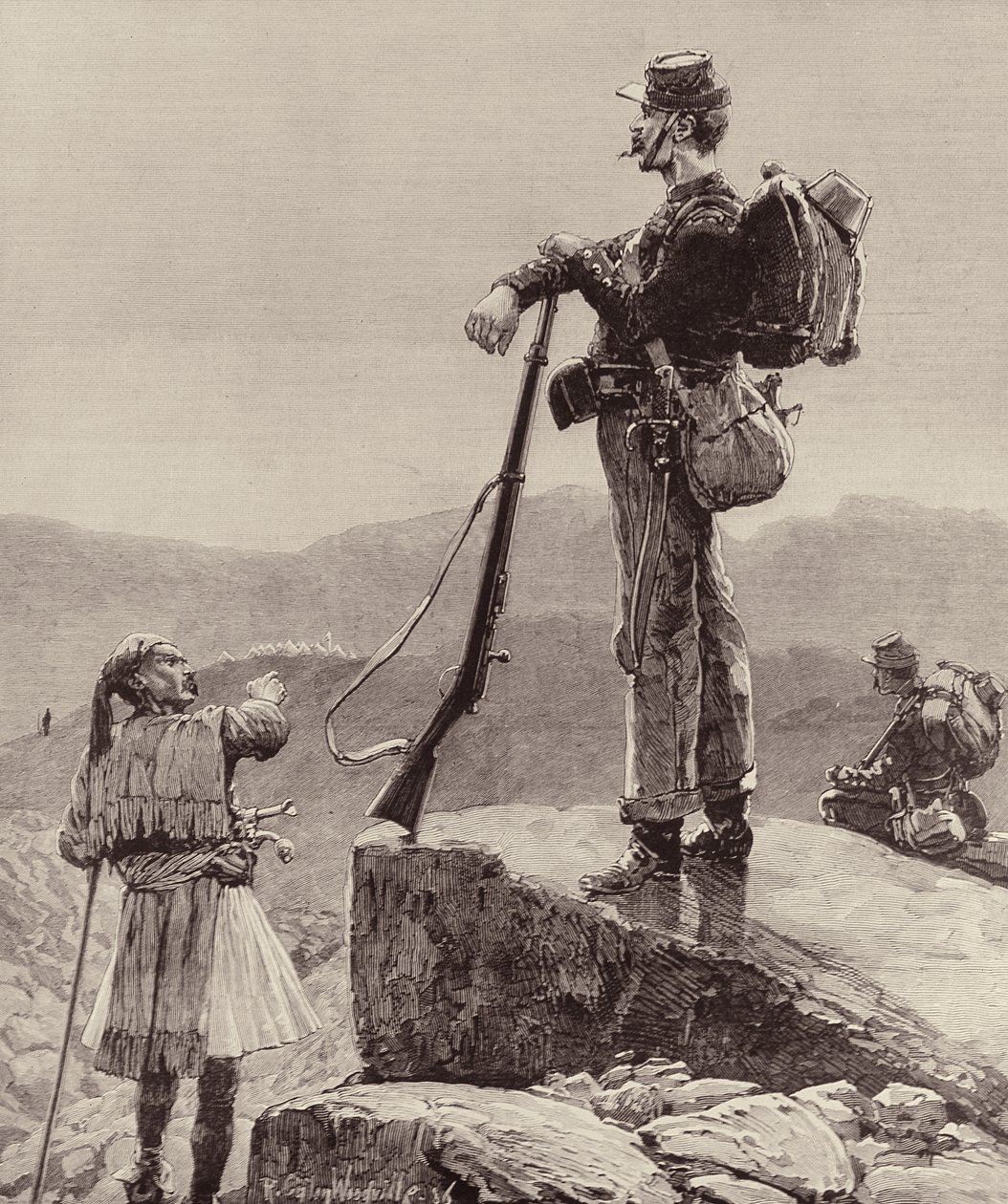 On the Lookout: Infantry Soldiers of the Greek Army, från The Illustrated London News, 4 oktober 1886 av Richard Caton II Woodville