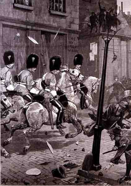 The Irish Land League Agitation: Scots Greys Charging the Mob at Limerick, från The Illustrated London News, 29 oktober 1881 av Richard Caton II Woodville