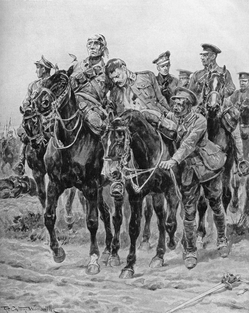 WWI - Sårade brittiska soldater till häst av Richard Caton II Woodville