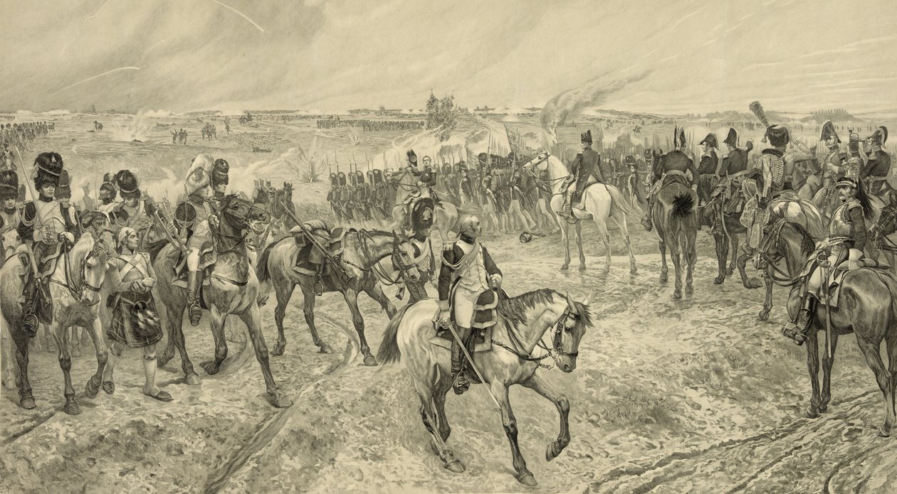 Napoleon I med sin gamla garde vid Waterloo, graverad av Jules Jacquet (1841-1913) av Richard Caton Woodville