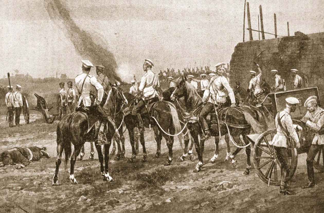 Ryskt kosackartilleri som engagerar kineserna utanför Peking, illustration från 
