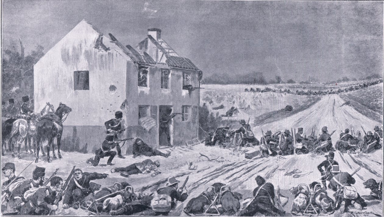 Scen från slaget vid Haelen där de belgiska trupperna besegrade inkräktarna, från The Great War The Amalgamated Press Limited, 1914 av Richard Caton Woodville