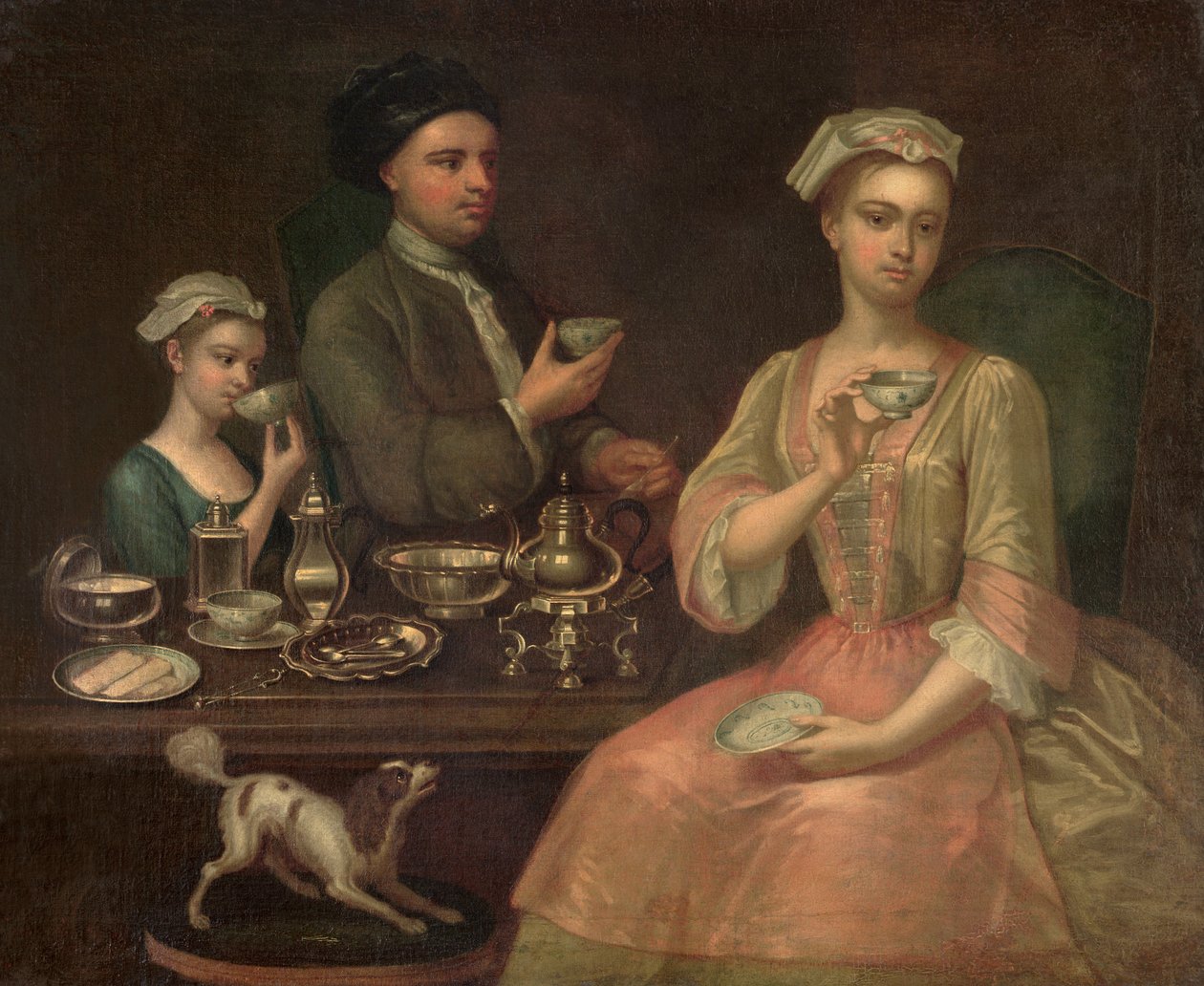 En familj med tre personer vid te, ca 1727 av Richard Collins