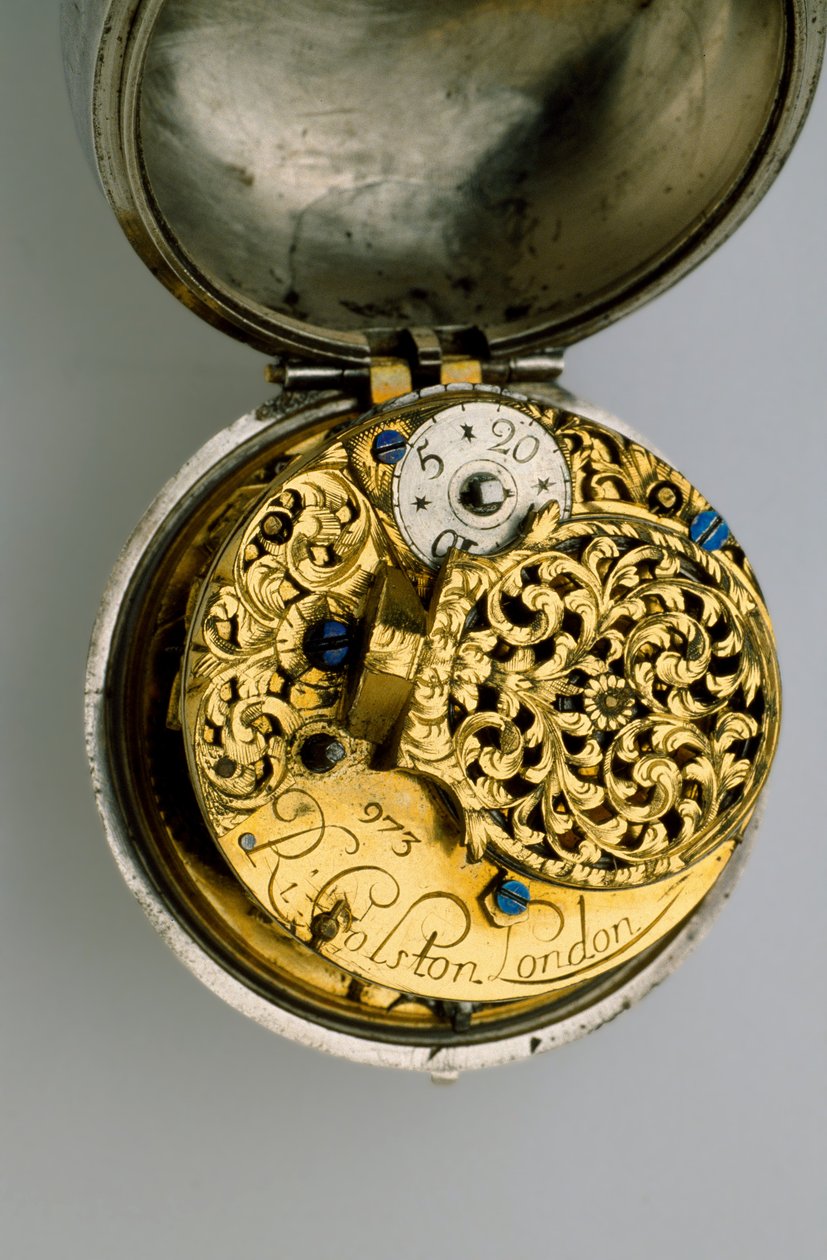 Interiör av en klocka med parhus, ca 1685 (silver och mässing) av Richard Colston