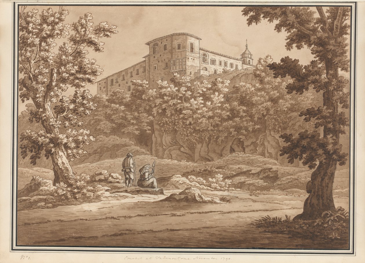 Kloster i Valmontone, från en volym med 66 vyer hämtade från naturen i grannskapet av Rom och Abruzzo, november 1790 (penna- och bläcktvätt på papper) av Richard Colt Hoare