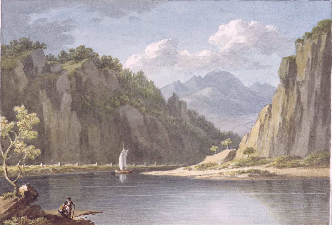 På floden Elbe, nära Lowositz i Sachsen, tavla 1 från "Select Views in Saxony, France, Spain, Elba, Italy and Sicily", förminskad och kolorerad av John "Warwick" Smith (1749-1831) ca 1817 (wc och svart). av Richard Colt Hoare