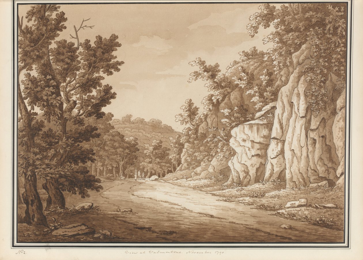 Vy på Valmontone, från en volym av 66 vyer hämtade från naturen i grannskapet av Rom och Abruzzo, november 1790 (penna- och bläcktvätt på papper) av Richard Colt Hoare