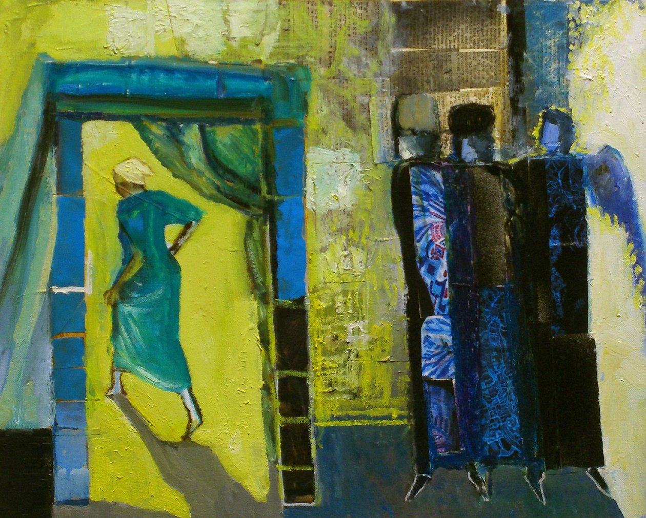 Sarah and the Three Angels, 1998 (oil & collage on canvas) av Richard Contemporary Artist Mcbee