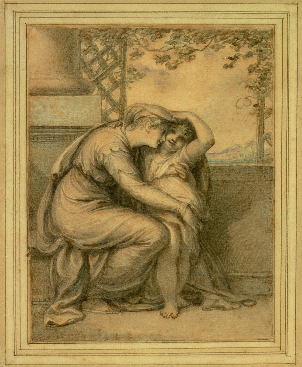 Andromache and Astyanax, 1789 (wc över penna på papper) av Richard Cosway