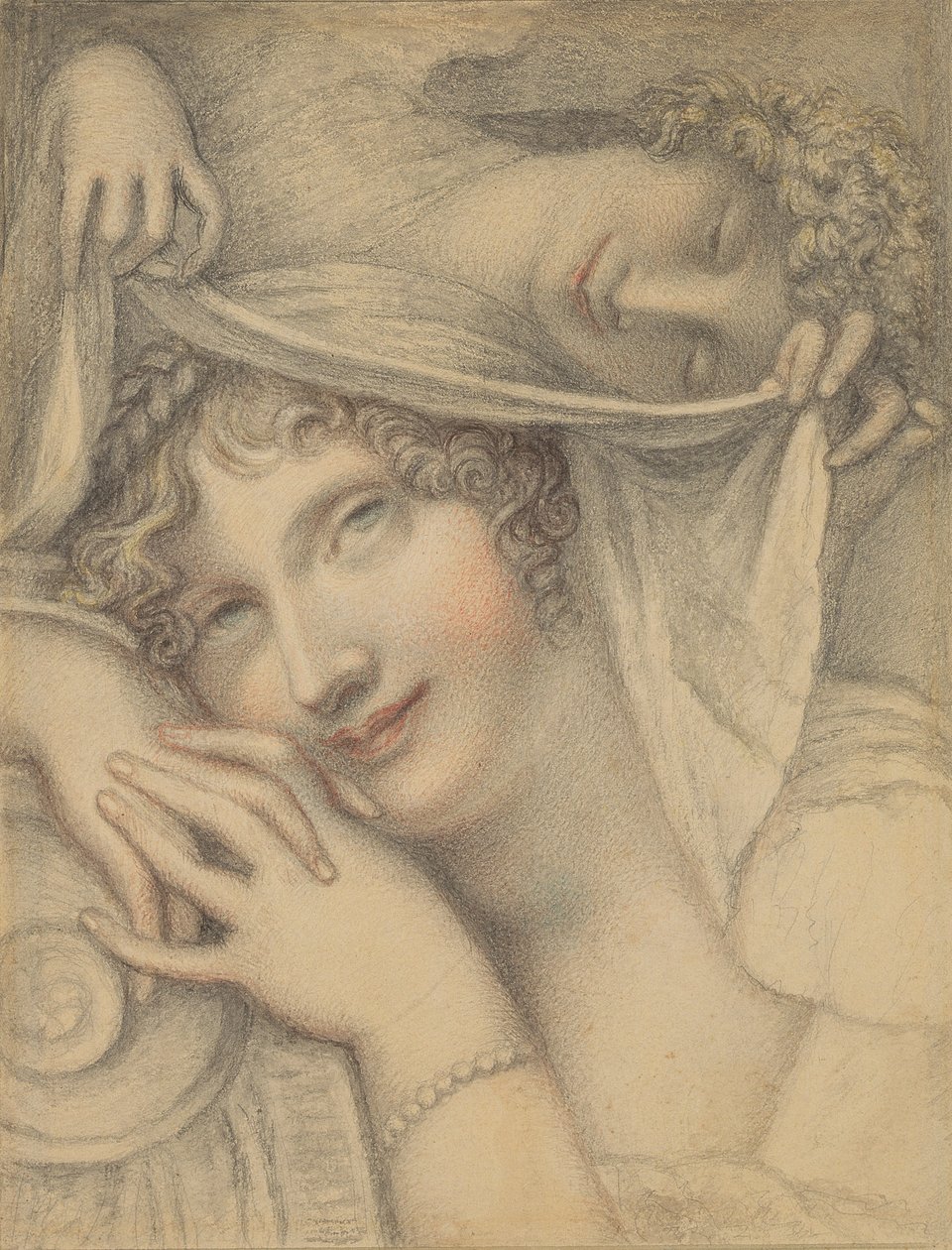 Porträtt av fru Udy eller "Beauty Embraced by Sleep", ca 1804 (wc med penna på papper) av Richard Cosway