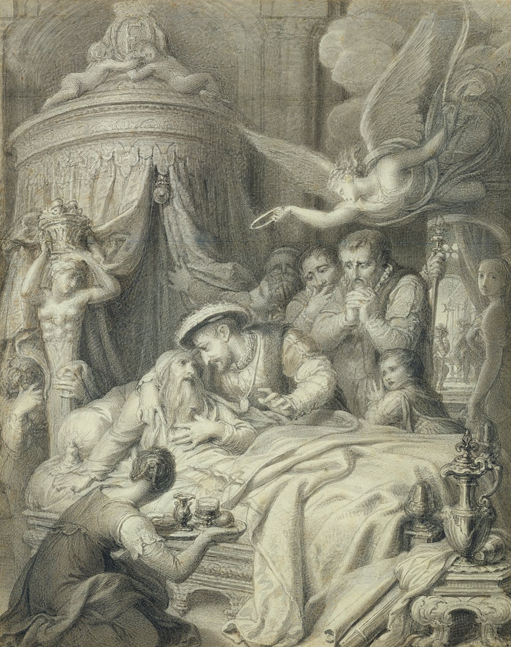 Leonardos död 1519 (penna, bläck och tvätt på papper) av Richard Cosway