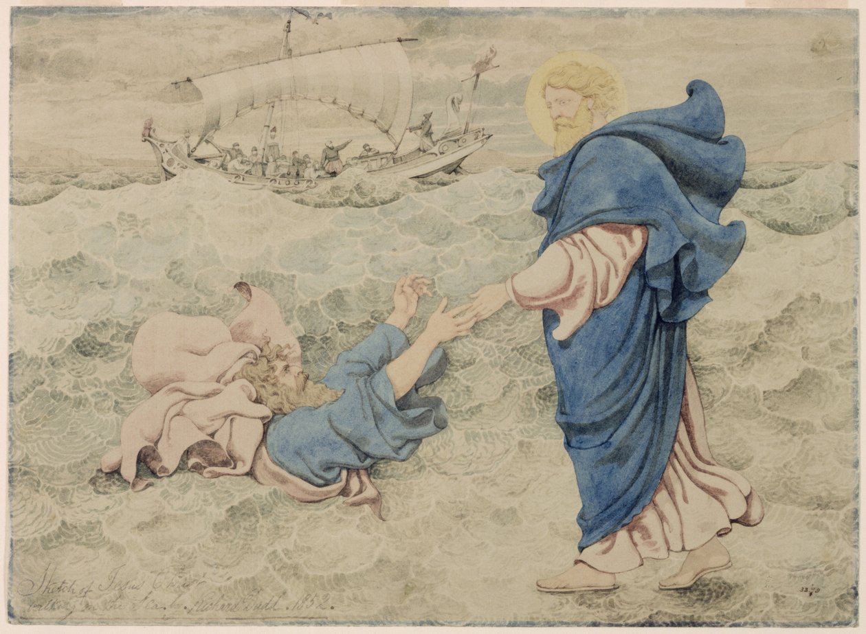 Skiss av Kristus som går på vattnet av Richard Dadd