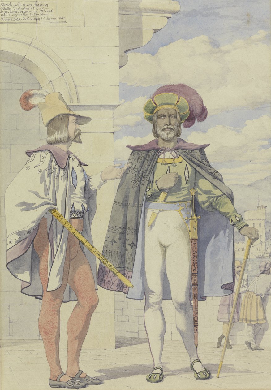 Sketch to Illustrate Jealousy, 1853 (penna, bläck, wc och grafit på papper) av Richard Dadd