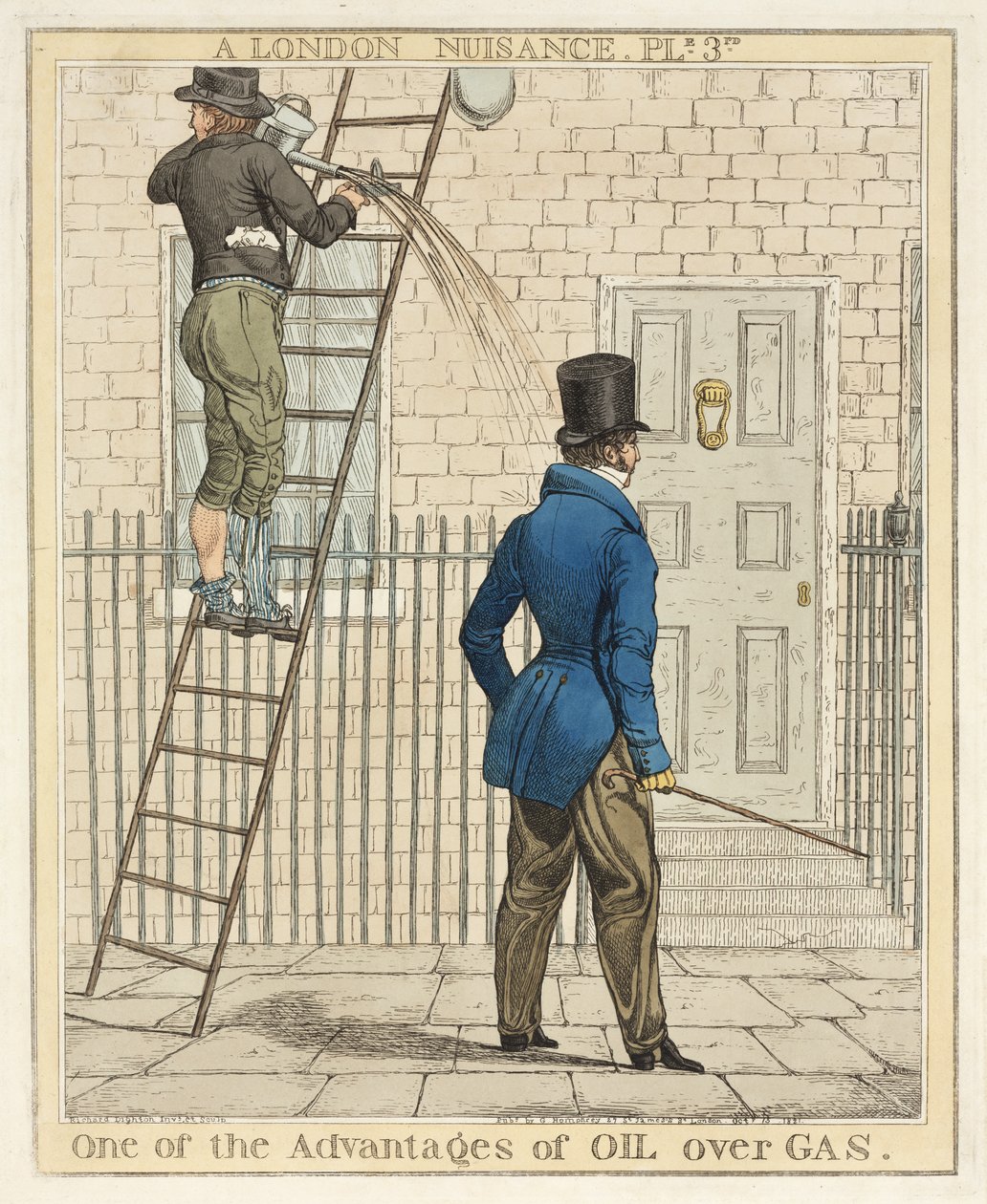 En av fördelarna med Oil Over Gas, plåt 3 från A London Nuisance, 1821 (handfärgad etsning) av Richard Dighton